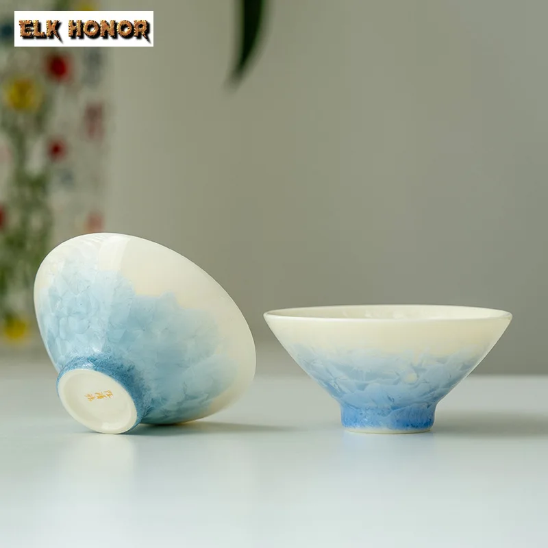 XuanMax Tazzine da Caffè in Ceramica con Coperchio Moderno Fatto a Mano Celadon Cinese Smaltato Tazze da Tè in Porcellana 300ml come Regalo per Casa Ufficio - 4