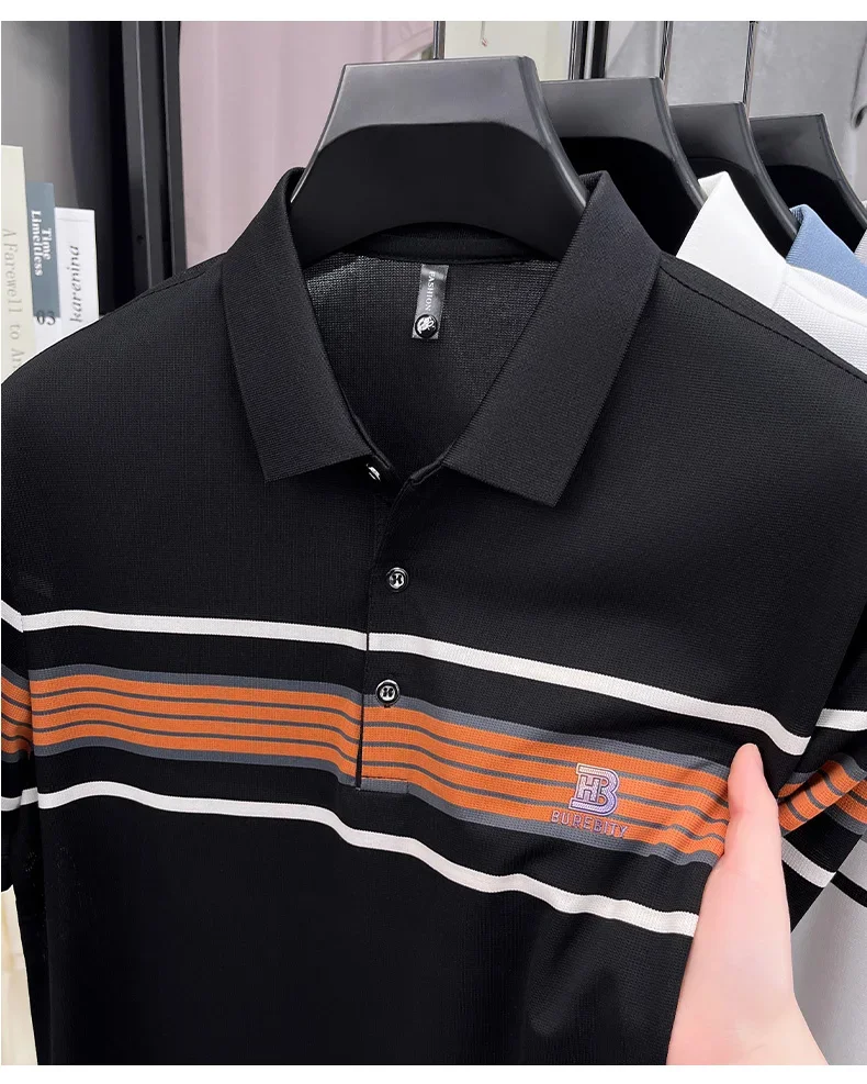 High end trend brand pure cotton polo shirt classic striped summer comfortable short sleeve men's T-shirt letter embossed top 20 Sd0c8b7f2f519493d9b5ed79a3cf90f9ed
