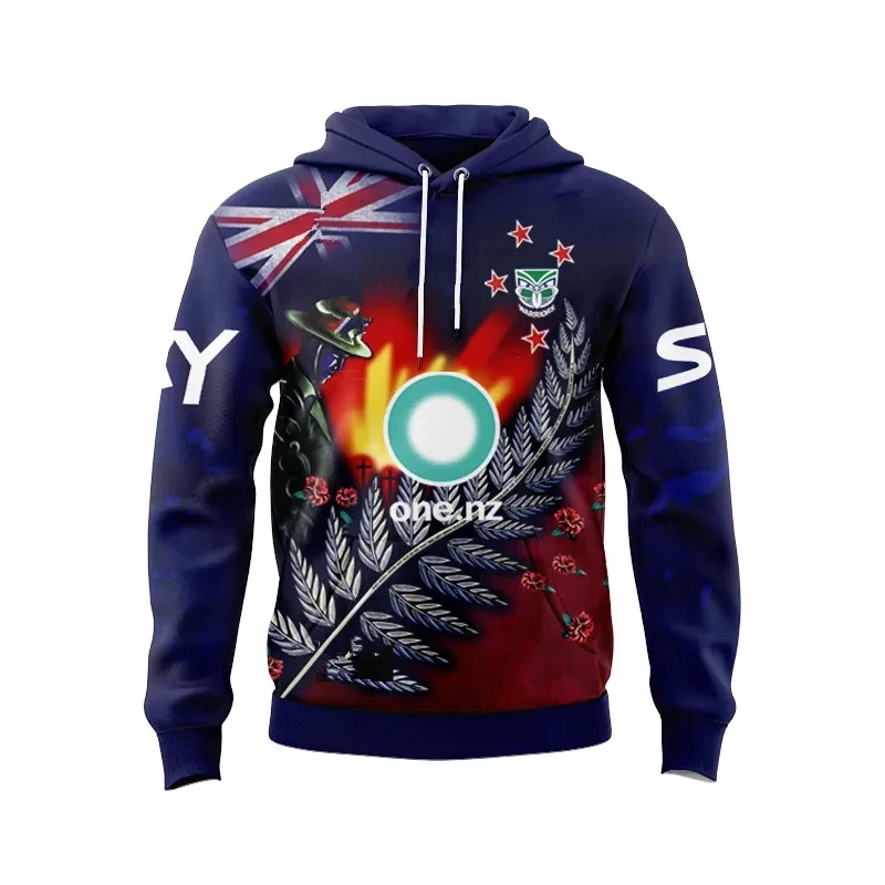 

2024 NEW ZEALAND WARRIORS MENS ANZAC RUGBY JERSEY Training Tee Pullover Hooded JERSEY size S--3XL