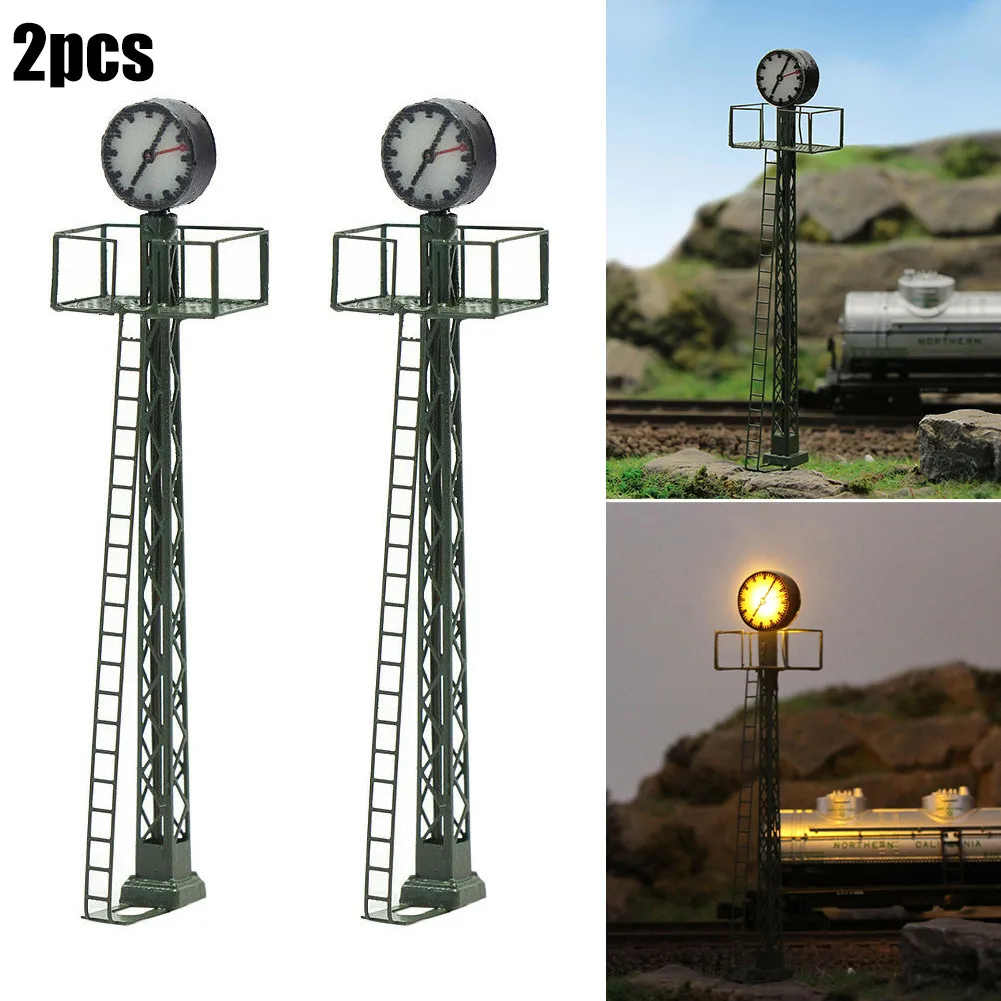 2Pcs Model Railway Lights Building Lattice Mast Light Gauge H0 Layout LED Lamp Decorative Stakes Garden Decoration Outdoor model railway street lights