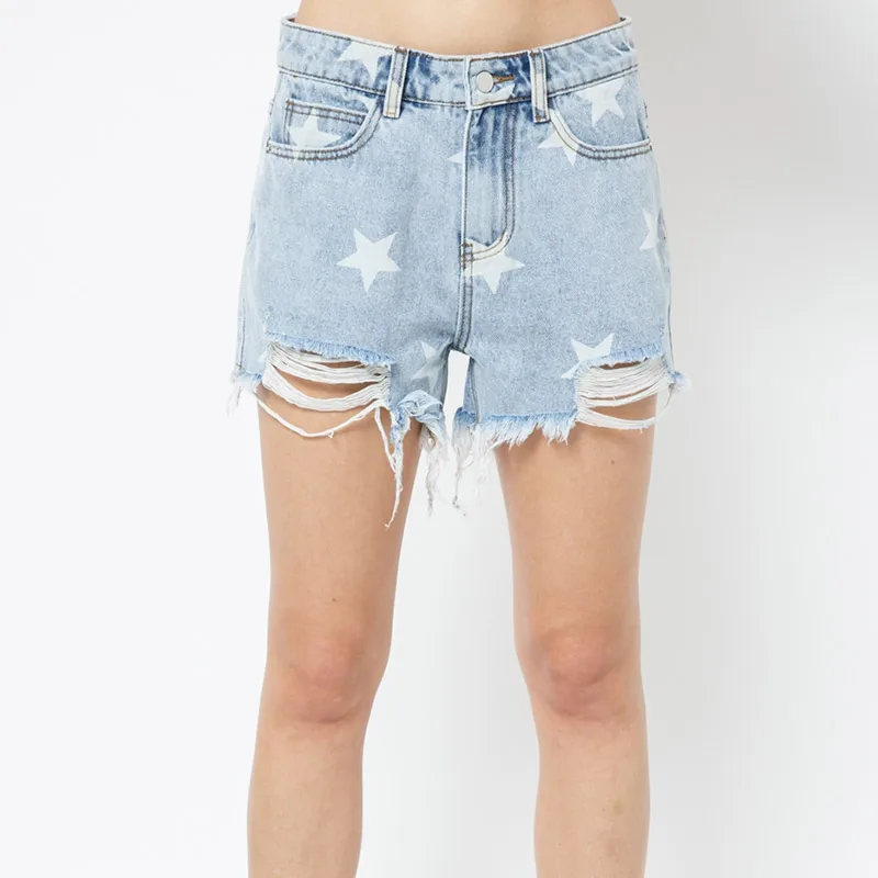 Women Casual Stae Printed Pockest Denim 