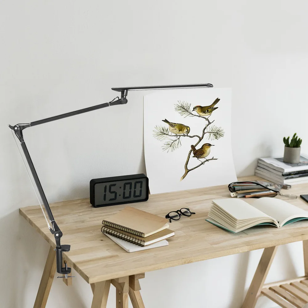 LED Metal Long Swing Arm Architect Desk Lamp With Clip Touch