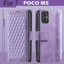 Enhanced Leather Flip Shockproof Wallet Phone Case with Magnetic Stand for POCO M5 (Style 1 Purple)