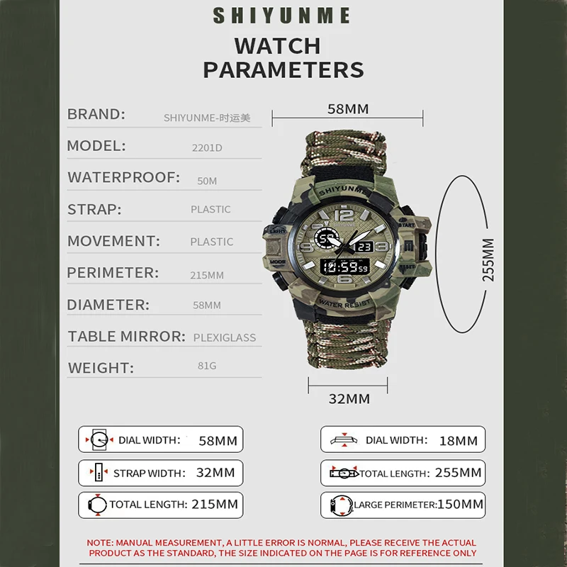 SHIYUNME Men's G Style Military Watch Waterproof Chronograph LED Electronic Compass Outdoor Sports Male Watch Relogios Masculino 5