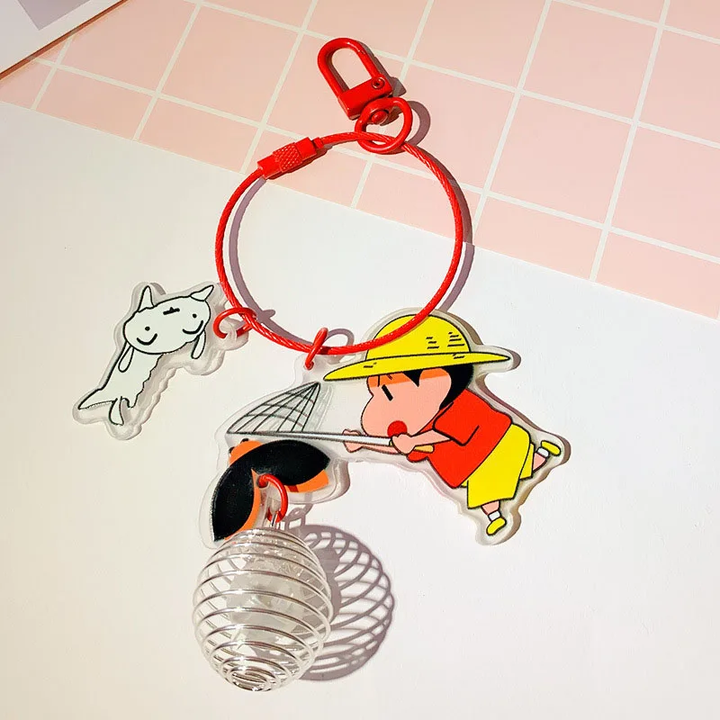 Kawaii Crayon Shin-Chan 아크릴 키 체인 애니메이션 그림 반딧불 열쇠 고리 소녀 배낭 펜던트 어린이 커플 생일 선물 새로운