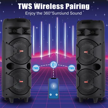 5000W Portable Bluetooth Speaker Heavy Bass Dual 8 