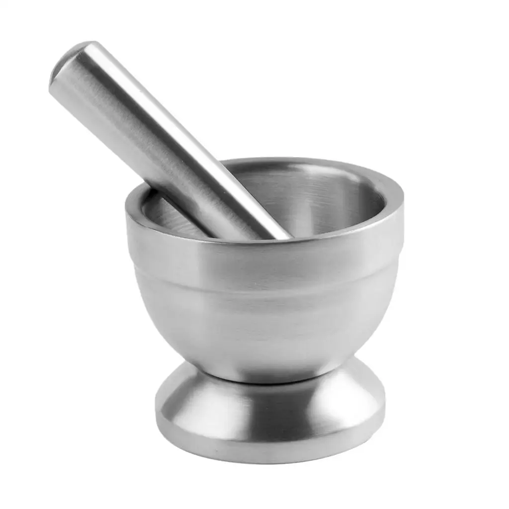 Mortar Pestle Set Stainless Steel Garlic Spice Tool Herb Medicine Grind Bowl