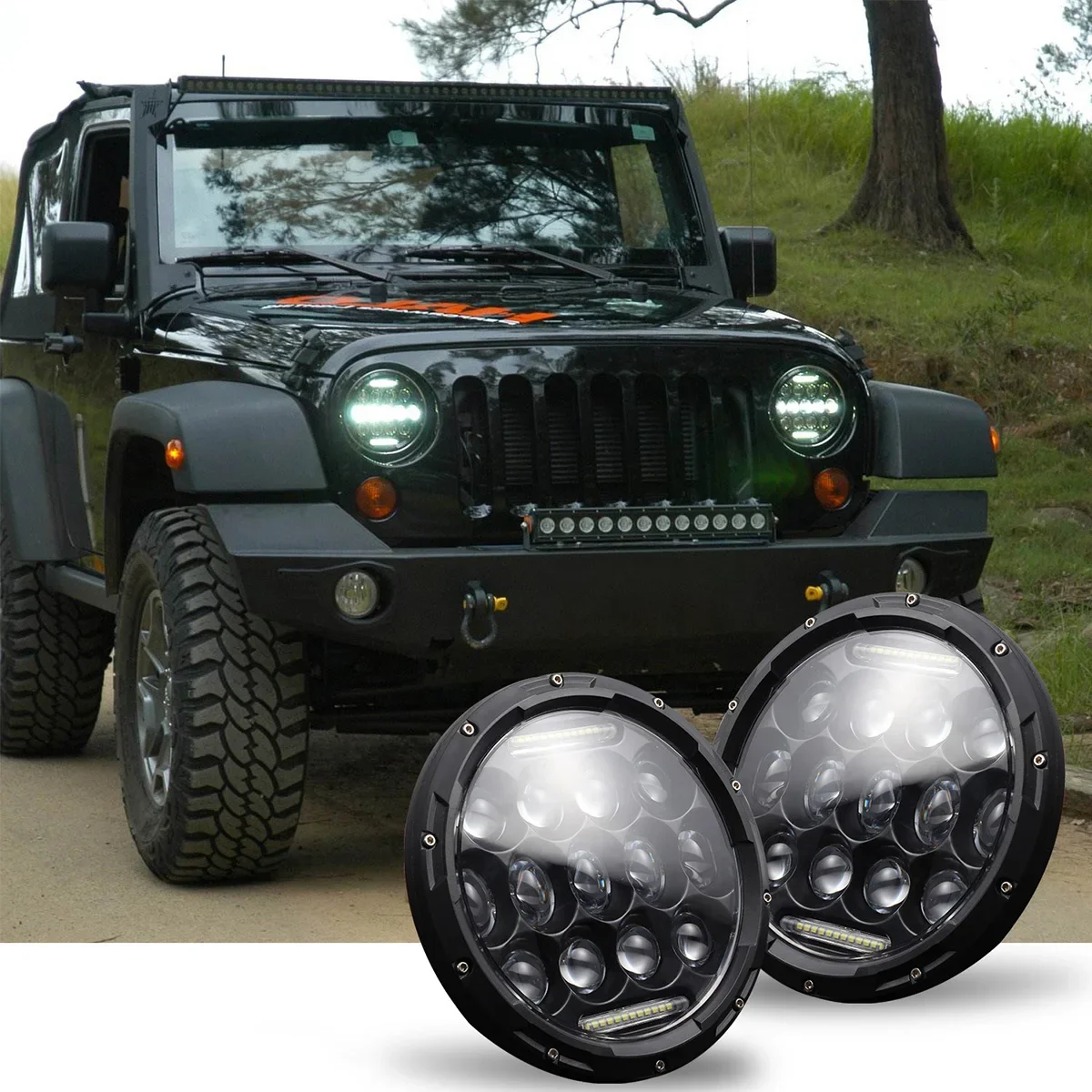 2/1PCS 7 ġ LED   H4     ڵ  ۷ Ҹ    