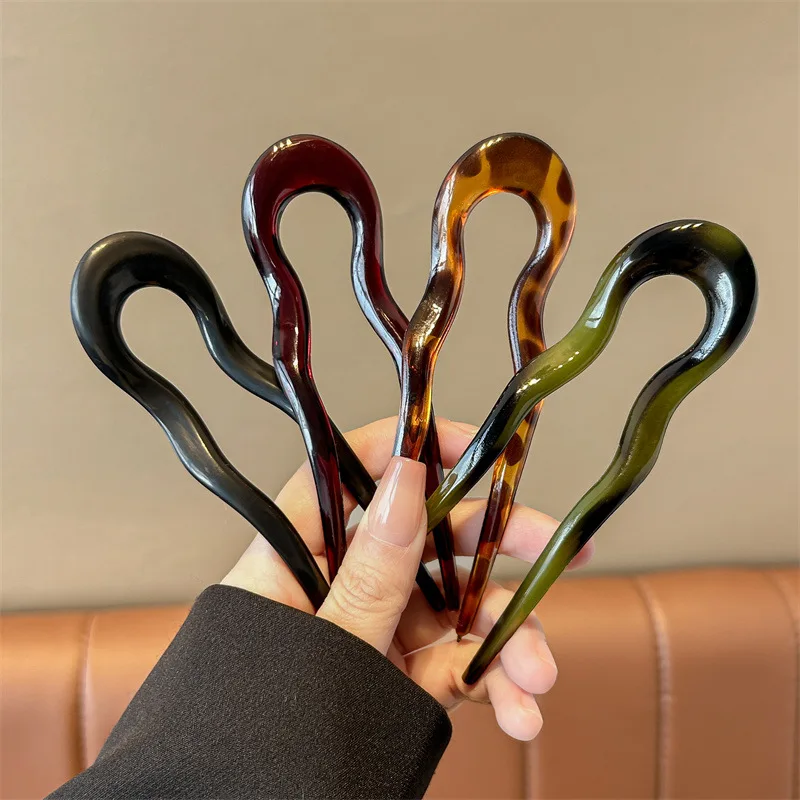 New U-Shaped Hair Fork Women Fashion Tortoiseshell Acetate Hairpin Geometric Design Headwear Hair Sticks Girl Hair Accessories