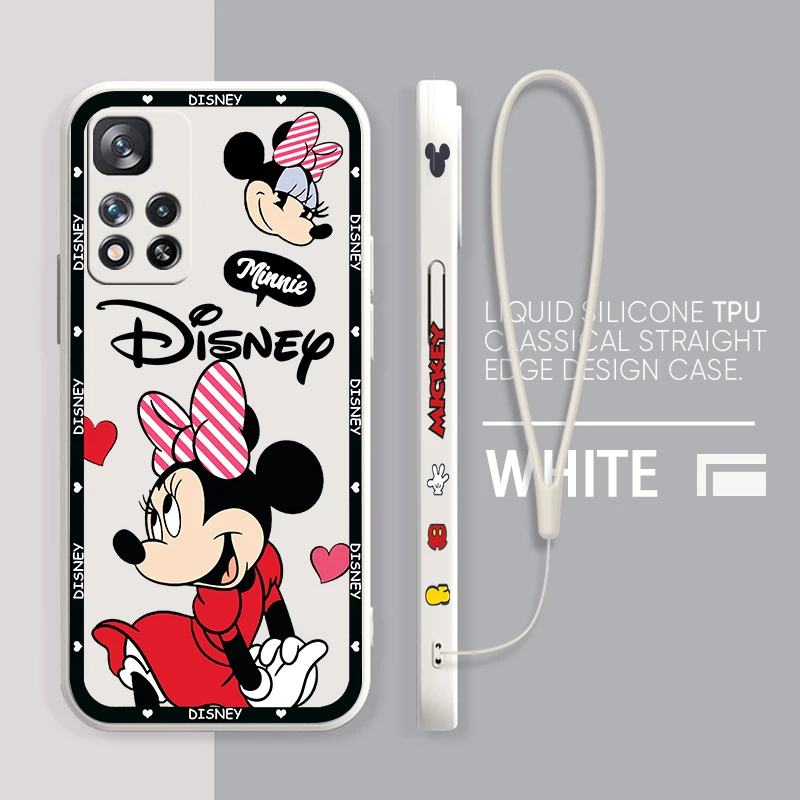 

Minnie Disney Love Mickey For Xiaomi Redmi Note 12 12S 12R 11 11T 11S 10 10S 9 8 8T Pro Plus 5G Liquid Left Rope Phone Case