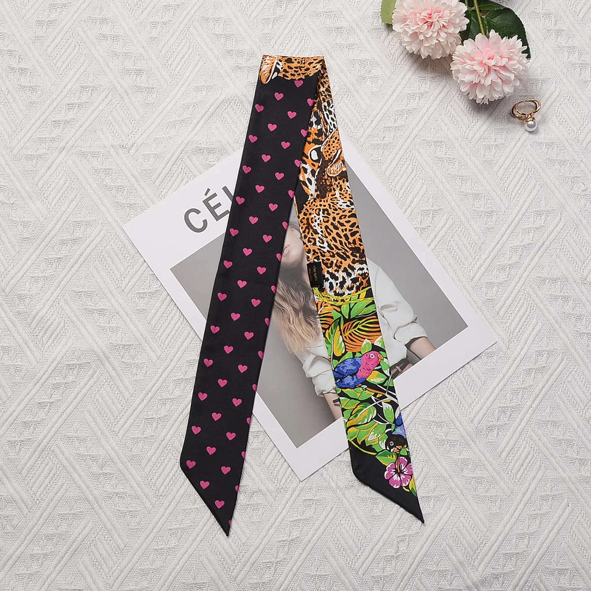 2023 neue Leopard Herz Schal Frauen Luxus Marke Silk Schal Mode Foulard Dünne Tasche Schals Haar Stirnband Halstuch – Detail 15