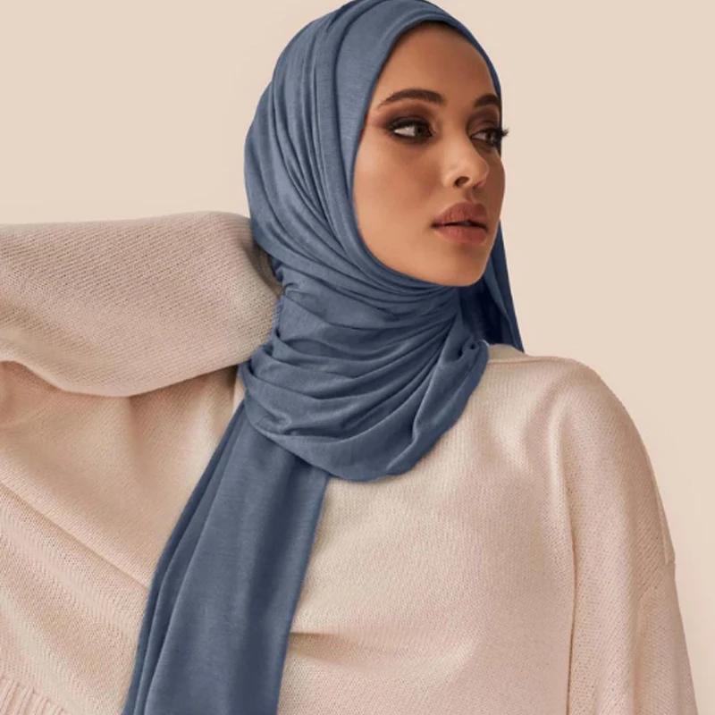 Fashion Modal Cotton Jersey Hijab Scarf Long Muslim Shawl Plain Soft Turban Tie Head Wraps For Women Africa Headband 170x60cm 2