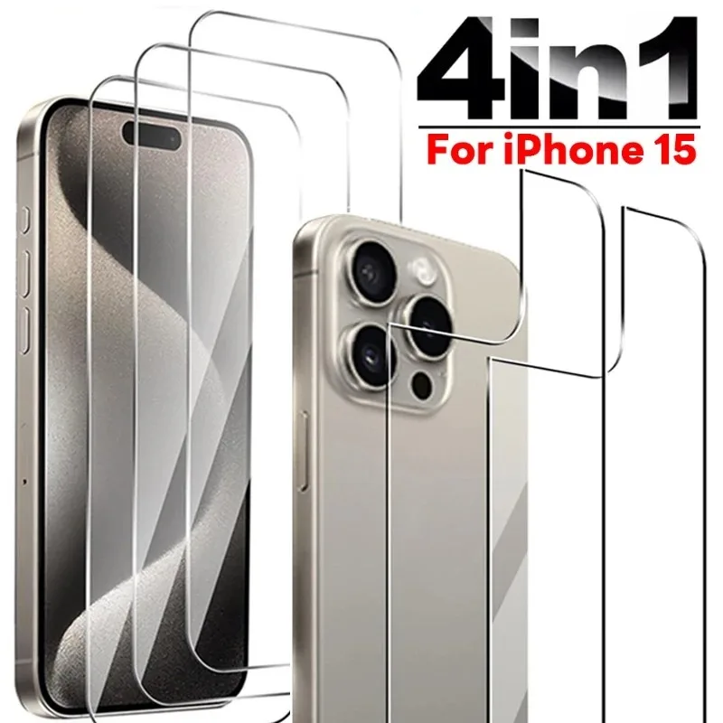 

4 в 1 закаленное стекло для iPhone 15 Pro Max 15 Plus HD защитная пленка для экрана Защита от царапин для iPhone 15
