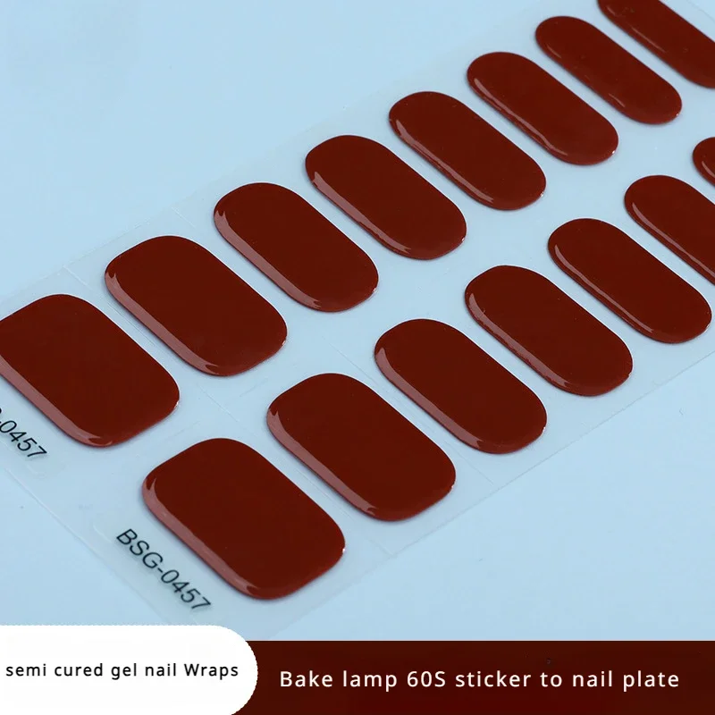 16Tips Solid Color Semi-Curing Nail Art Sticker UV Gel Nail Sticker Light Therapy Red Black Fashion Art Decorations