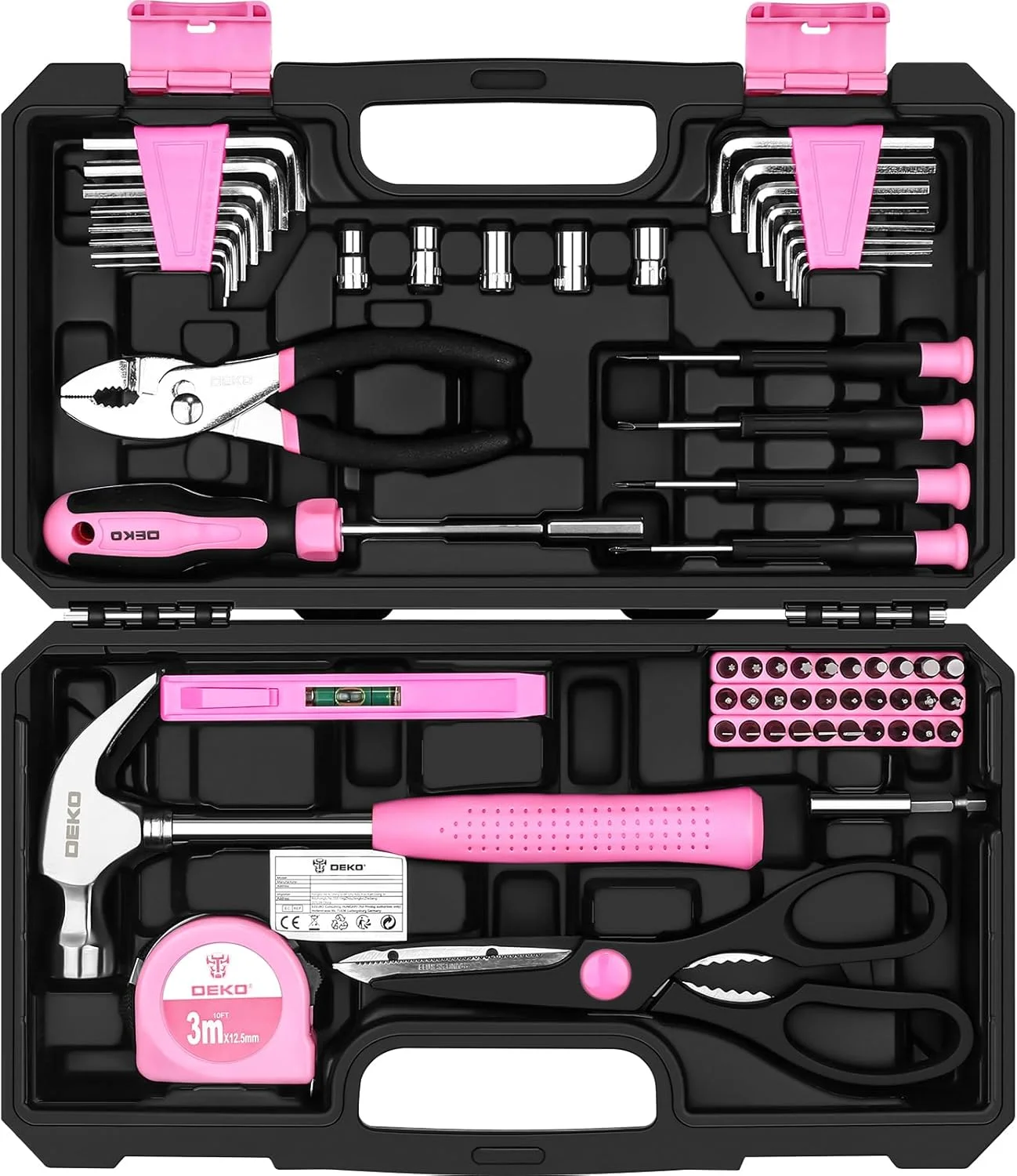 DEKO Caja Herramientas Completa Rosa 62 Piezas, de herramientas Bricolaje Regalos para mujer, el Hogar, Oficia y Coche