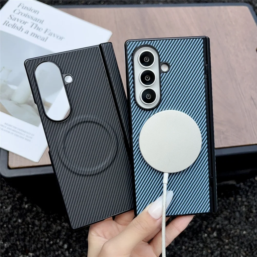 Luxury Carbon Fiber Magnetic Hinge Back Case