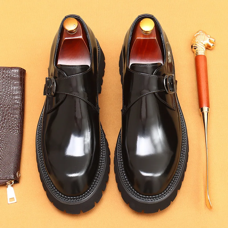 Italian Patent Leather Mens Dress Shoes Handmade Fashion Platform Genuine Leather Wedding Oxfords Shoes Man Luxury Brand