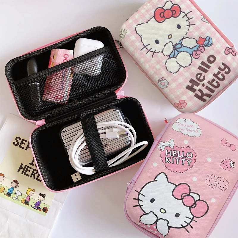 

Hellos Kittys Data Cable Charger Storage Bag Pochaccos Headphone Cable Card Storage Box Cartoon Cute Carry-on Bag Toy Gift