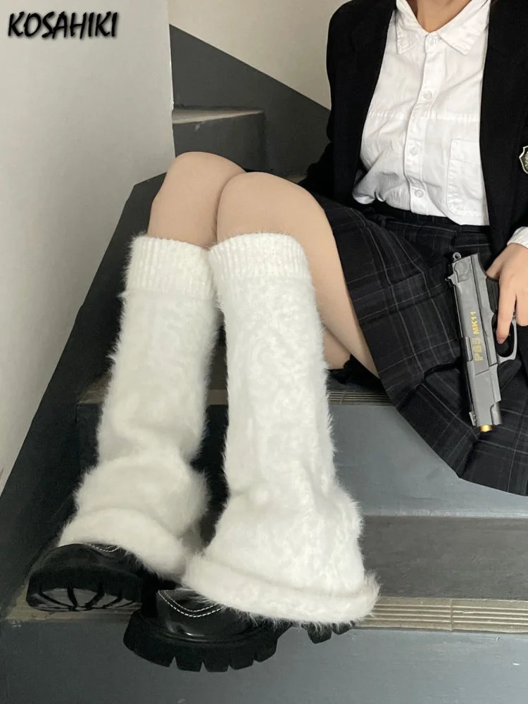 

Harajuku Boot Socks Women Leg Warmers Faux Fur Boot Cover Lady Goth Lolita JK Fluffy Flare Leg Warmer Y2k Stockings