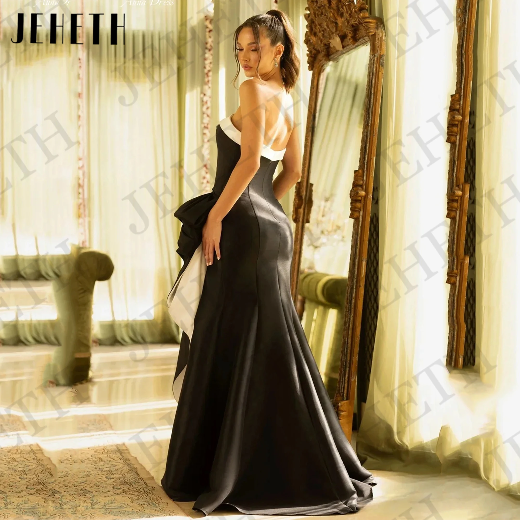 JEHETH Mermaid Evening Dresses for Women Party Elegant Backless Satin Prom  Dress Black and White Woman Customized   - AliExpress