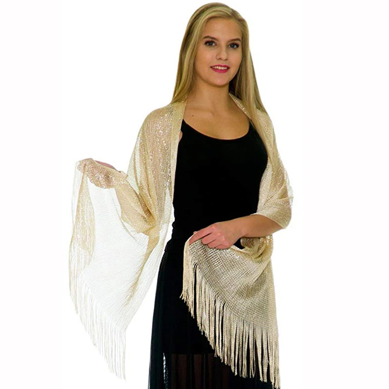 Chales y envoltorios metálicos brillantes para vestidos de noche, chal de boda con flecos, bufanda de novia para mujer sólido|Bufandas de mujer| - AliExpress