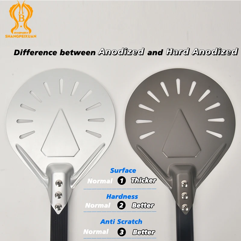 Pizza Peel SHANGPEIXUAN 7/8/9 inch Pizza Turning Peel Aluminum Pizza Shovel Short Anodized Peel Non-Slip Silicone Handle Tool