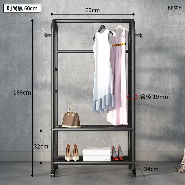 Clothes Rack Coat Rack Stand Floor Hanger Simple Clothing Rack Furniture Wardrobe Hat Stand Clothes Rack Stand Storage Shelves 60cm-Black