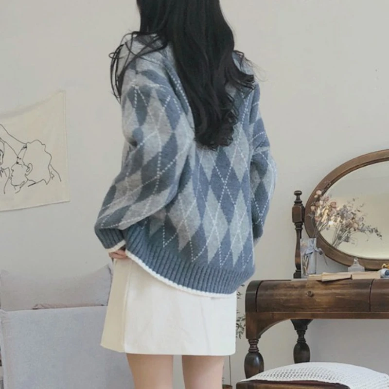 Women Plaid Knitted Sweater Autumn Winter