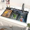 Stainless Steel Waterfall Kitchen Sink Extra Large Single Slot Digital Display Multifunctional Dishwashing Sinks Cup washer 4