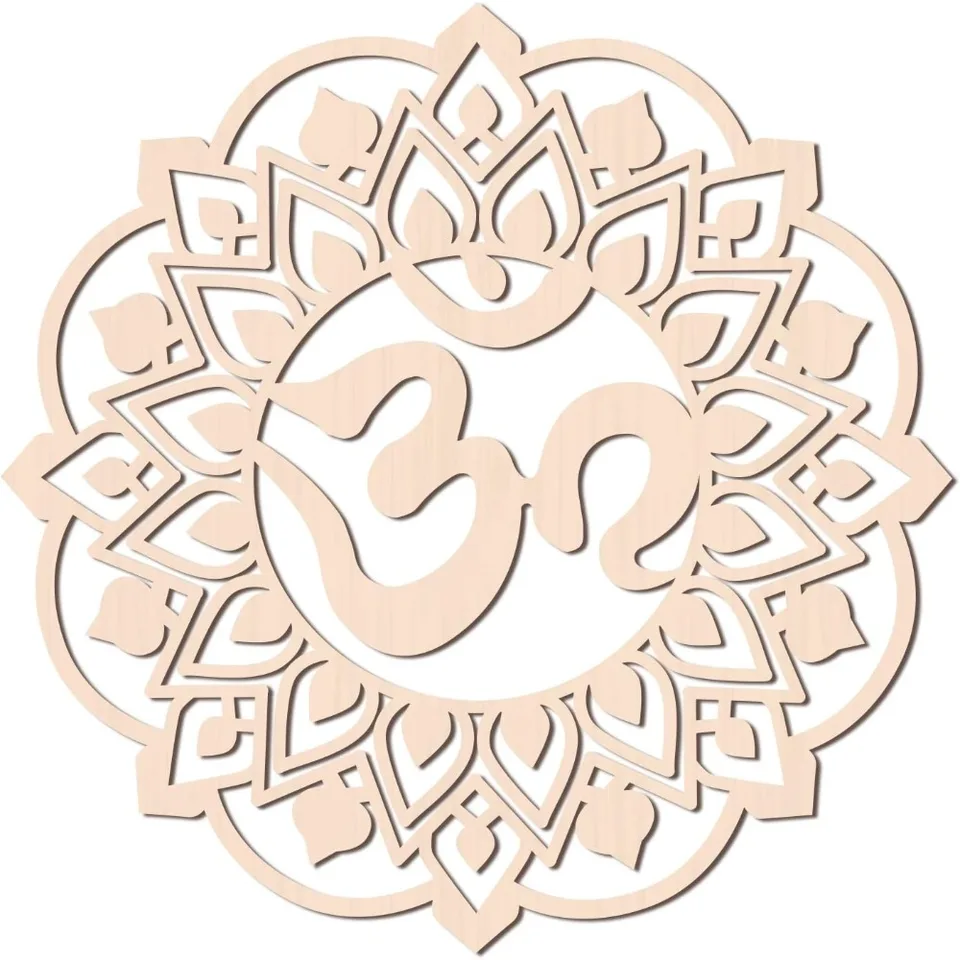 Décoration Murale Bois Motif Om Lotus - Panneau Découpé Laser 30x30 Cm - Décor Zen, Yoga, Salon - À Peindre (DIY)