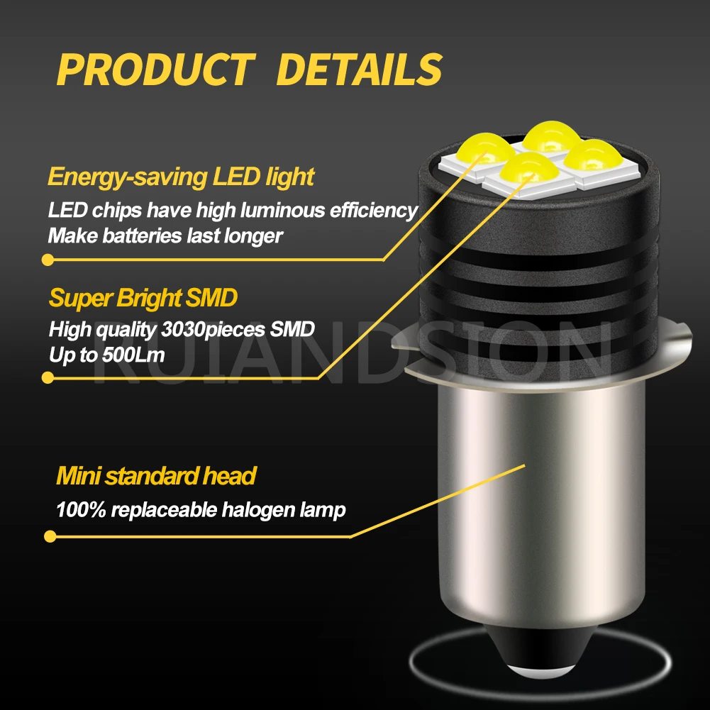 Ruiandsion 4PCS P13.5S 2.8-3V 0.6W PR2 PR3 LED Lamp 3V Flashlight Replacement Bulb Torches Work Light 500LM White