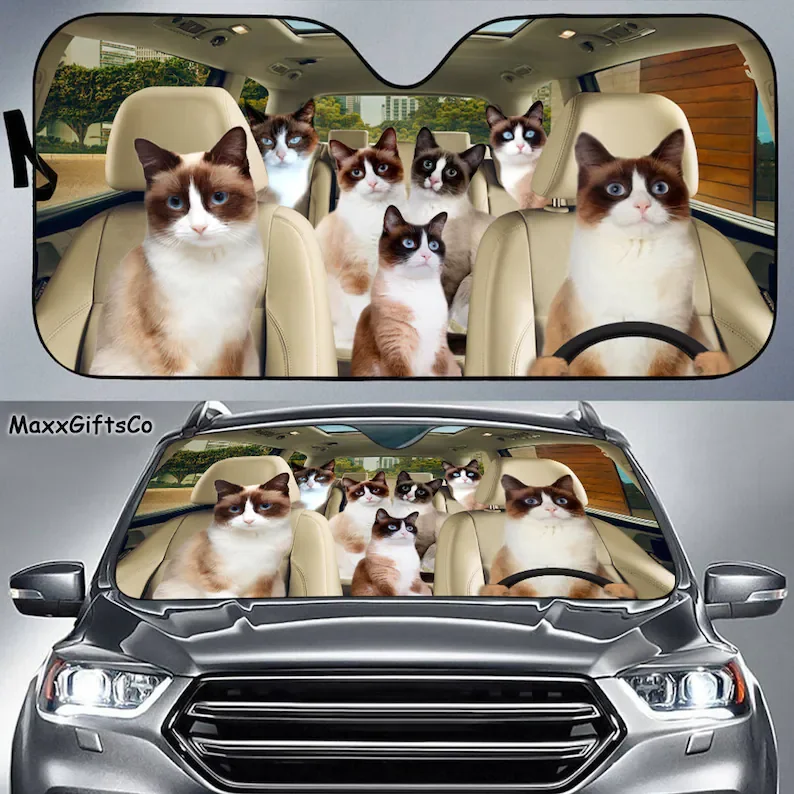 

Snowshoe cat Car Sun Shade, Cats Windshield, Family Sunshade, Cat Car Accessories, Car Decoration, Gift For Dad, Mom