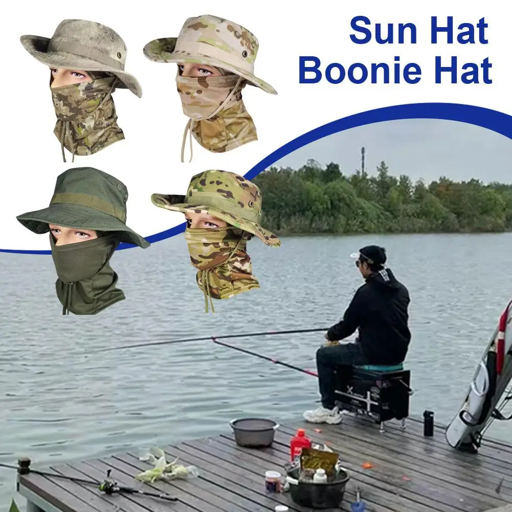 Women Men Hiking Fishing Boonie Hat Outdoor Sport Sun UV Protection Neck Face Camouflage Adjustable Bucket Caps and Mask 4