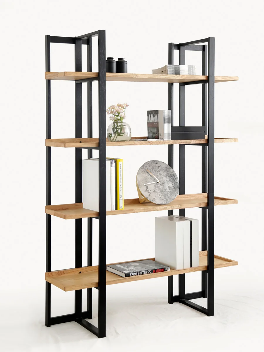 

Original Wood Minimalist Bookcase Creative Light Luxury Double sided Bookcase Storage Shelf
