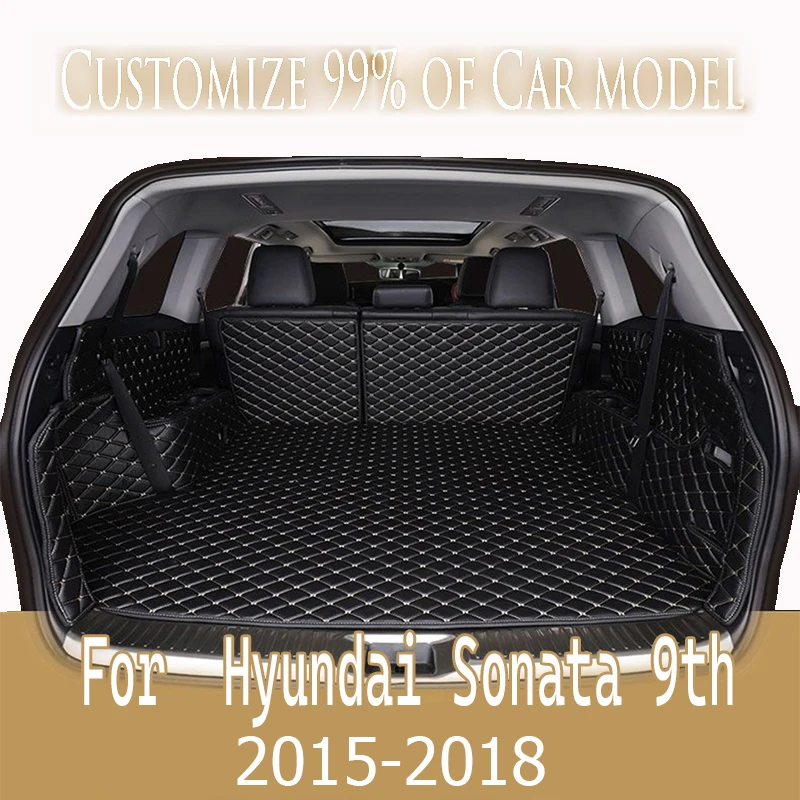 

Высококачественные водонепроницаемые кожаные коврики на заказ для багажника автомобиля Hyundai Sonata 9th 2015-2018, напольный коврик для заднего багажника, грязевой коврик