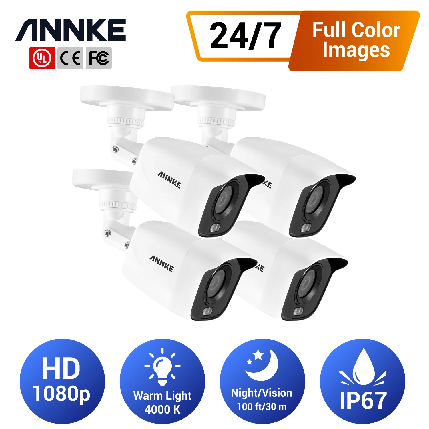 

ANNKE 4PC 1080p Full Color Night Vision Security Cameras for 2MP TVI DVR CCTV Camera Systems IP67 Outdoor Indoor Camera Kit