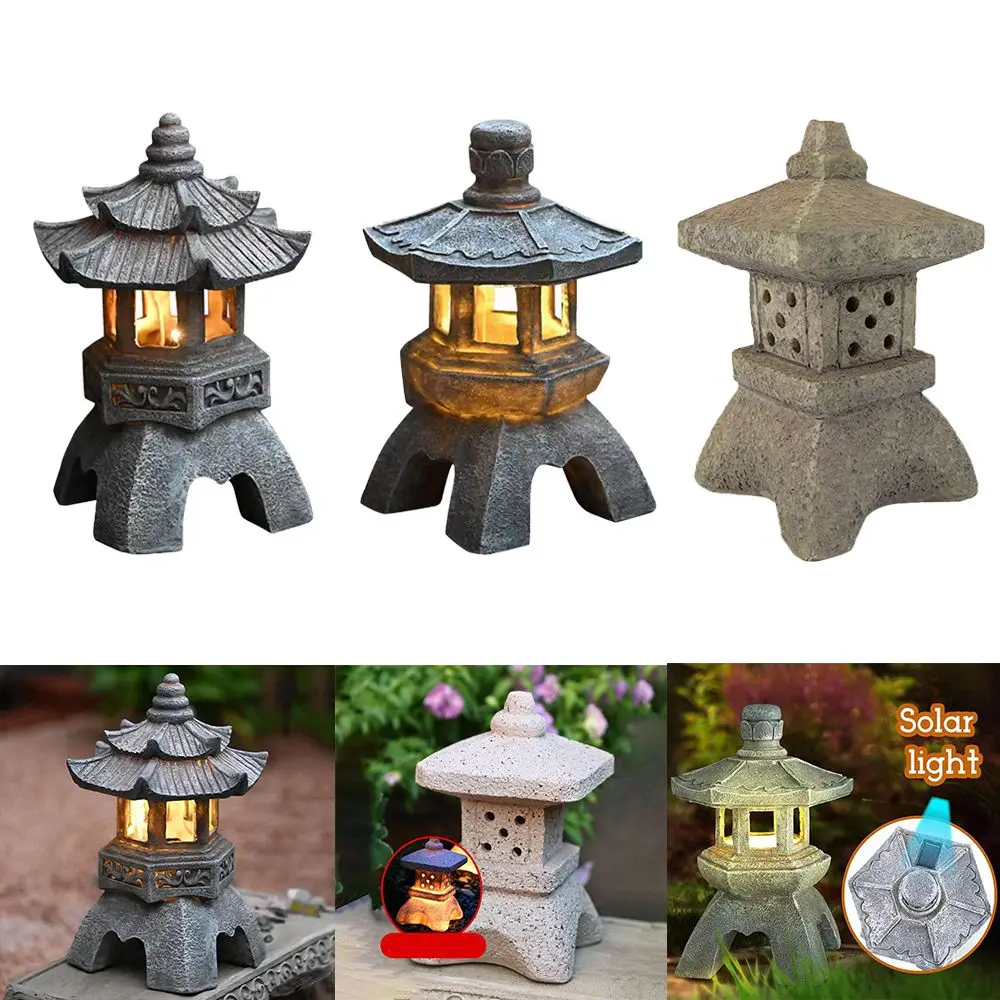 Creative Resin Solar Lamp Palace Lanterns Tower Statue Courtyard Zen Decoration Ornaments Solar Powered Pagoda Lantern solar lanterns resin statue resin handicraft ornaments garden statue resin ornament resin ornaments garden decoration pagoda lantern