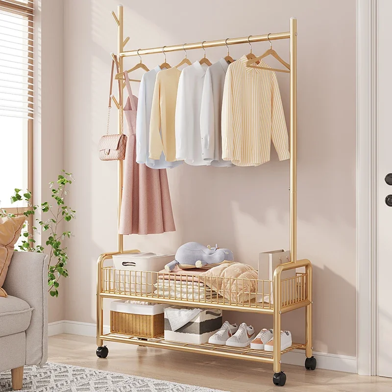 

Multifunctional Modern Clothes Rack Storage Europe Standing Boutique Clothing Rack Gold Bedroom Perchero Hallway Furniture