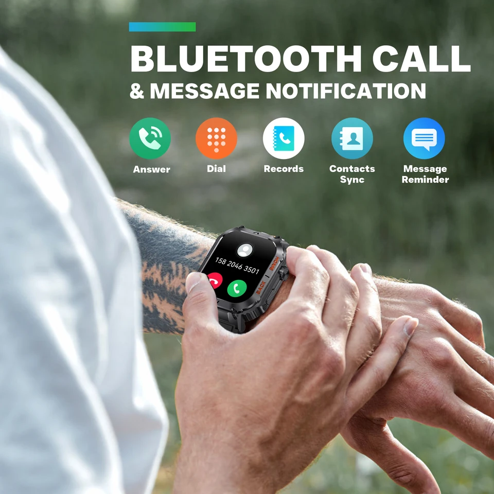SGDDFIT Smartwatch Uomo 1,85'' AMOLED Chiamate Bluetooth | Orologio Fitness Con Temperatura Corporea, Sonno, Cardio, SpO2, 3 Cinturini, 5ATM