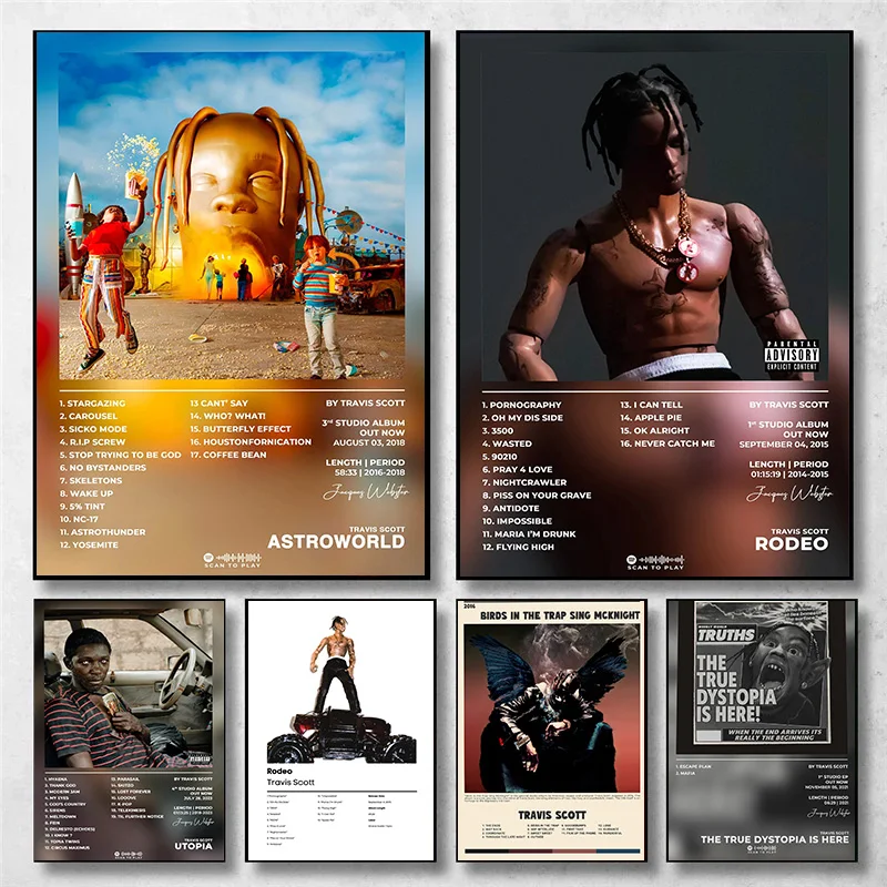 Music Canvas Poster Travis Scott Rodeo/Astroworld Music Album Cover Series Art Poster Canvas Painting Wall Prints Picture for Living Room Home Decor