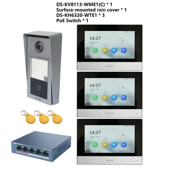 HIKVISION KIS604 오리지널 멀티 언어 802.3af POE 비디오 인터콤 키트, DS-KV8113-WME1(C) 및 DS-KH6320-WTE1 및 PoE 스위치 포함