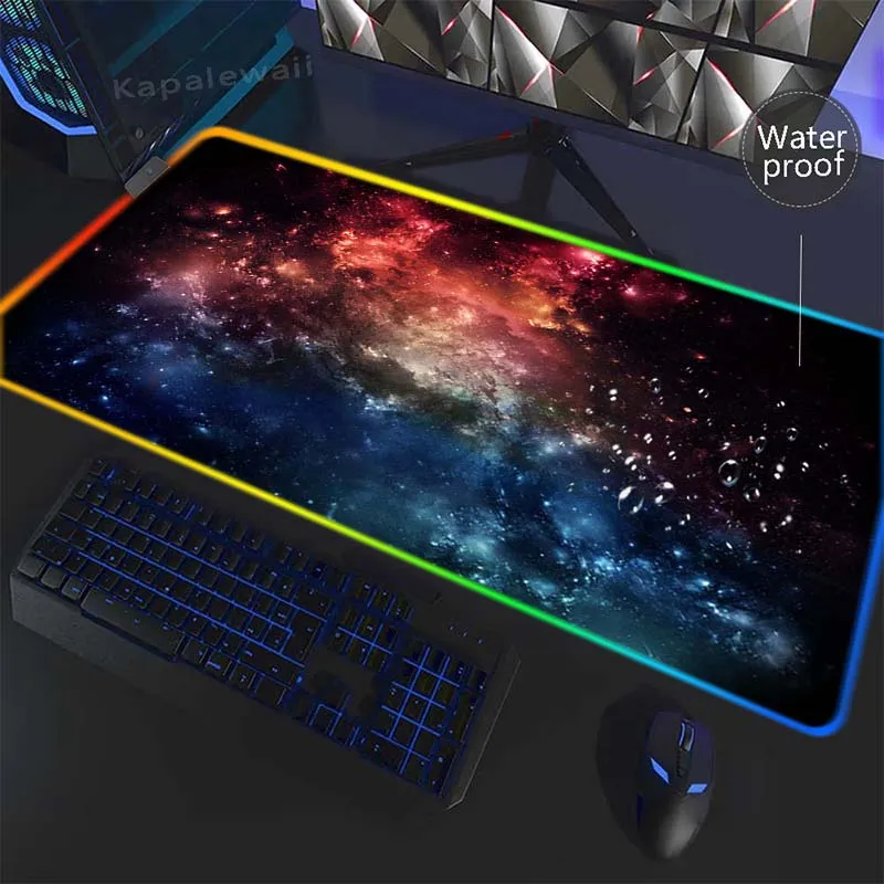 

Space RGB Mouse Pad Waterproof Mousepad Large Mouse Mat Anti-slip Rubber Deskmat ComputersLED Desk Pad Big Mousepads 900x400mm