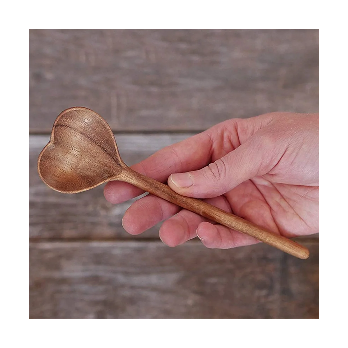 Wooden Heart-Shaped Spoons-Wooden Tea/Coffee Spoons Set (2Pcs)-Small Wooden Spoons for Condiment, Salt, Sugar