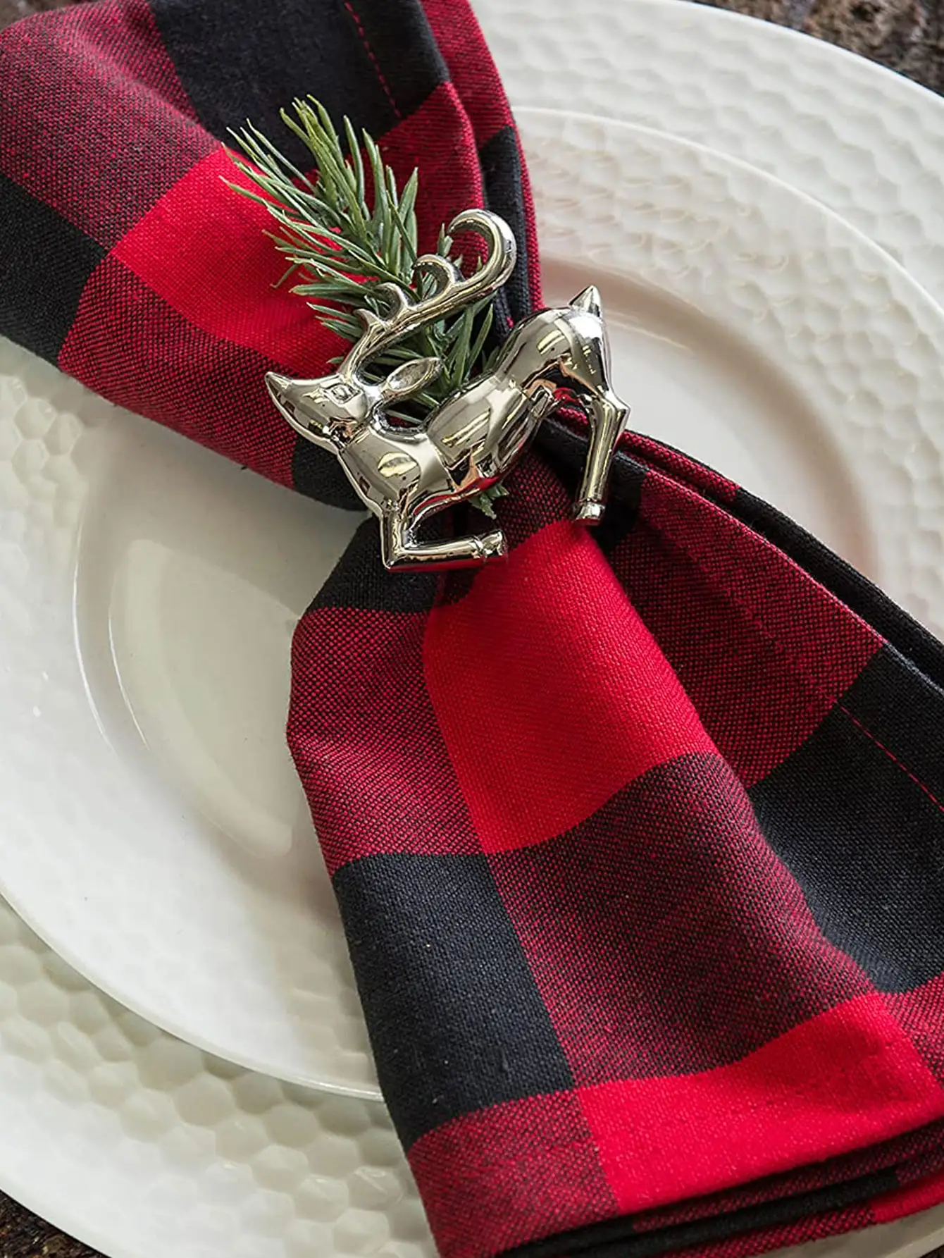 2/4/6pcs Red Black Christmas napkin tablecloth linen napkin, washable reusable napkin for holiday Christmas party table decor
