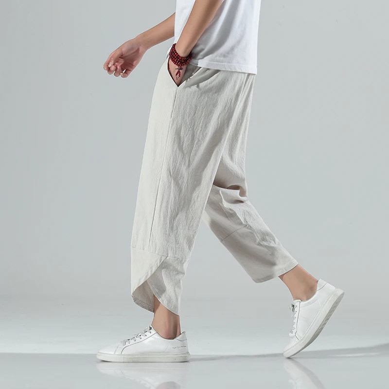 black casual pants 2022 Spring/Summer Chinese Style Nine-Part Pants Men's Pure Color Cotton And Linen Casual Pants Male Wide Leg Harem Pants K71 work casual pants Casual Pants