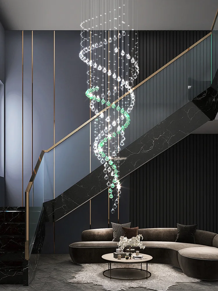 

Stair Chandelier Atmosphere Villa Duplex Staircase Hollow Rotating Crystal Lamp Modern Simple Super Long Pendant