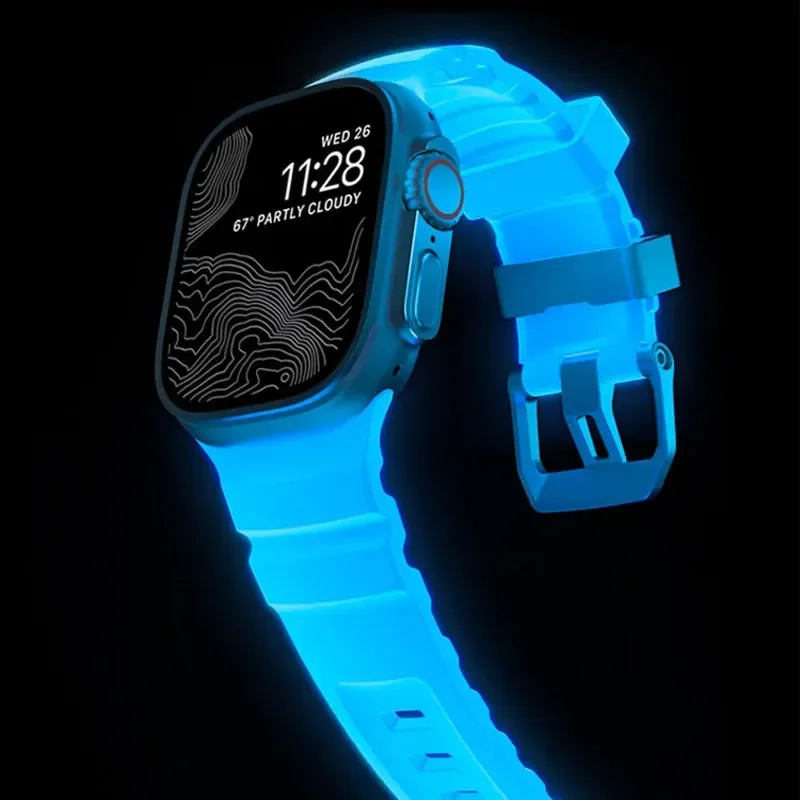 Luminous Sport Silicone & Titanium Metal Watch Band Bracelet