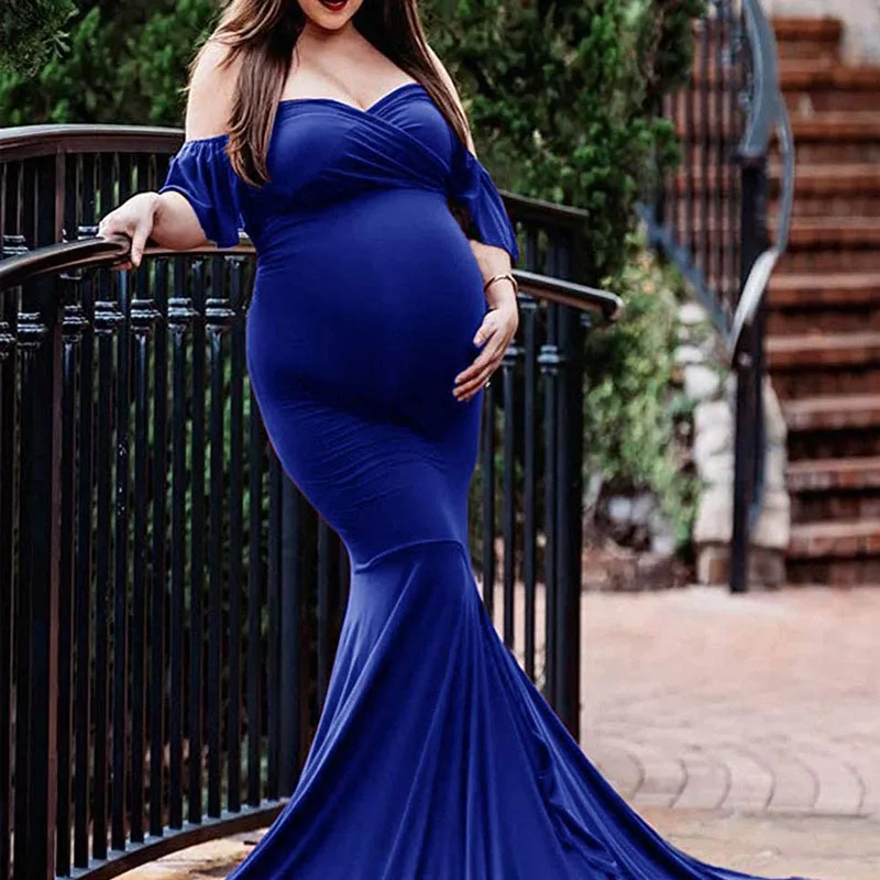 Shoulderless cotton Maternity Dresses For Photo Shoot Sexy Cross V-neck Pregnancy Dress For Pregnant Women Clothes Pregnancy Dr