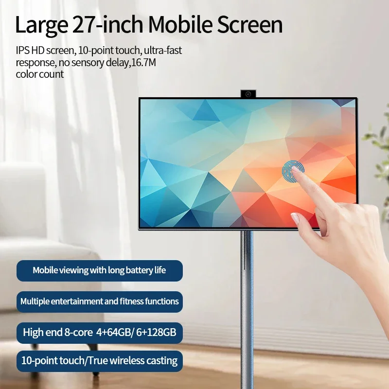 27 Inch Touch Screen Monitor 128Gb 9000Mah Moveable Stand Tv 27" Tv Display Follow By Me Battery Powered Mobile 4K Smart