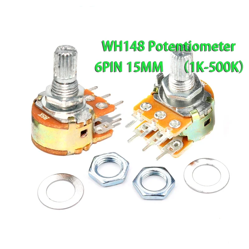 5pcs WH148 B1K B2K B5K B10K B20K B50K B100K B500K 6Pin Shaft Amplifier Dual Stereo Potentiometer 1K 2K 5K 10K 50K 100K 500K 5pcs wh148 6pin 20mm potentiometer b1k b5k b10k b20k b50k b100k b500k 1k 5k 10k 20k 50k 100k 500k new